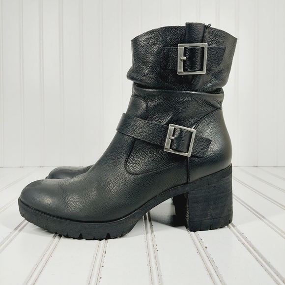 KorkEase Shoes Korks Black Leather Chunky Moto Style Mid Shaft